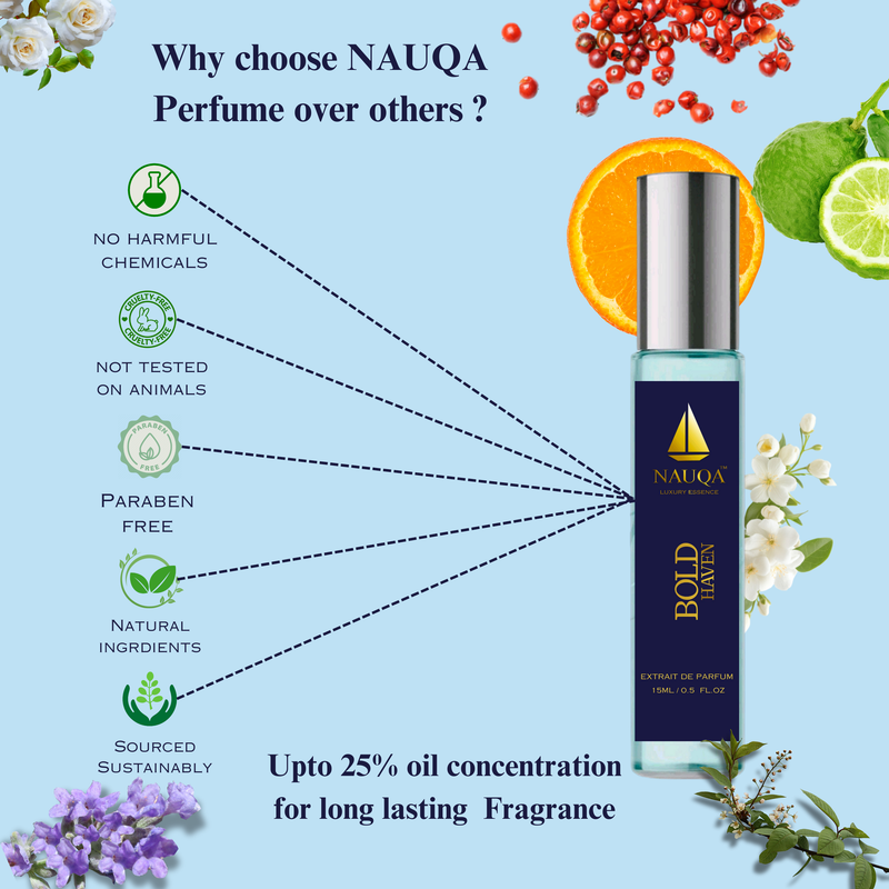 NAUQA™ Perfume Combo – Crown Gaze (Women) & Bold Haven (Unisex) | Luxury Long Lasting Extrait de Parfum | 2 x 15ml Travel Size