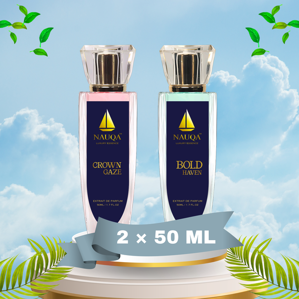 NAUQA™ Perfume Combo – Crown Gaze (Women) & Bold Haven (Unisex) | Luxury Long Lasting Extrait de Parfum | 2 x 50ml