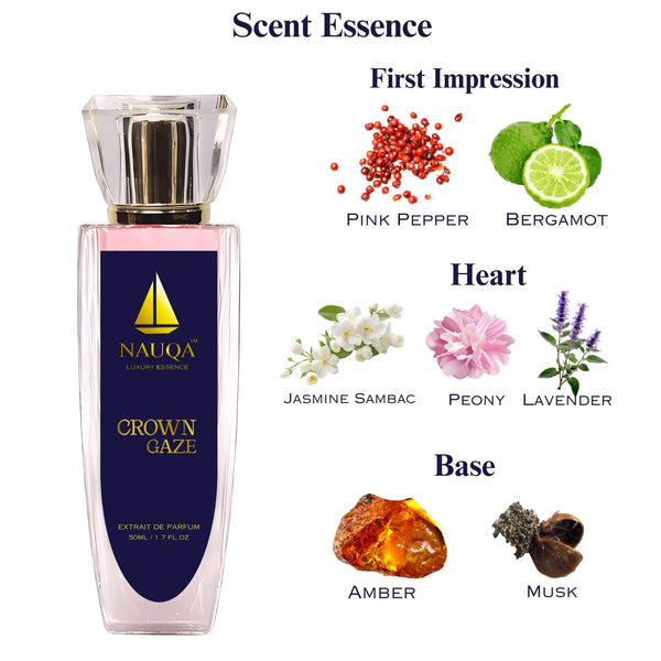 NAUQA™ CROWN GAZE – Luxury Long Lasting Perfume for Women | Floral & Musky Extrait de Parfum | Elegant Premium Gift for Her(50ml)