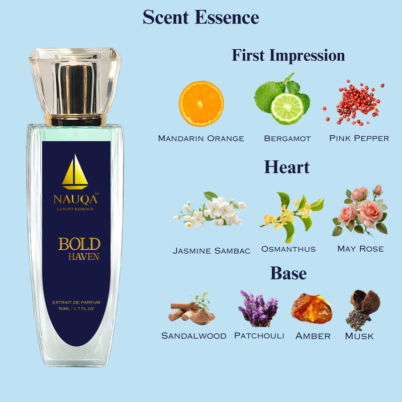 NAUQA™ Perfume Combo – Bold Haven (50ml) Unisex & Crown Gaze (15ml) for Women | Luxury Long Lasting Extrait de Parfum Set