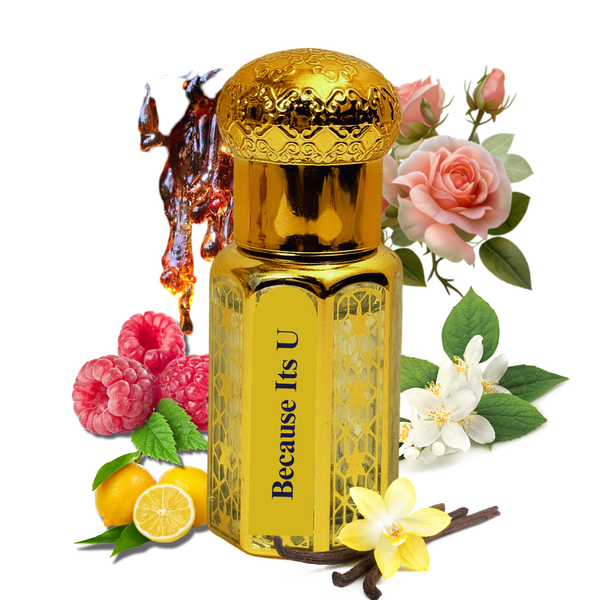 NAUQA™ Because It's U Attar(6ml) – Long-Lasting Unisex Alcohol-Free Attar with Raspberry, Rose, and Amberwood Notes