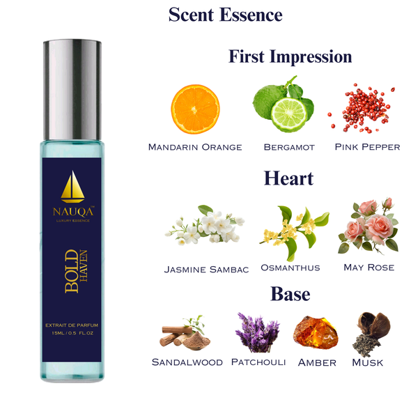 NAUQA™ BOLD HAVEN – Luxury Long Lasting Unisex Perfume | Extrait de Parfum for Men & Women(15ml) | Premium Gifting Perfume