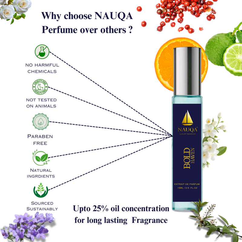 NAUQA™ BOLD HAVEN – Luxury Long Lasting Unisex Perfume | Extrait de Parfum for Men & Women(15ml) | Premium Gifting Perfume