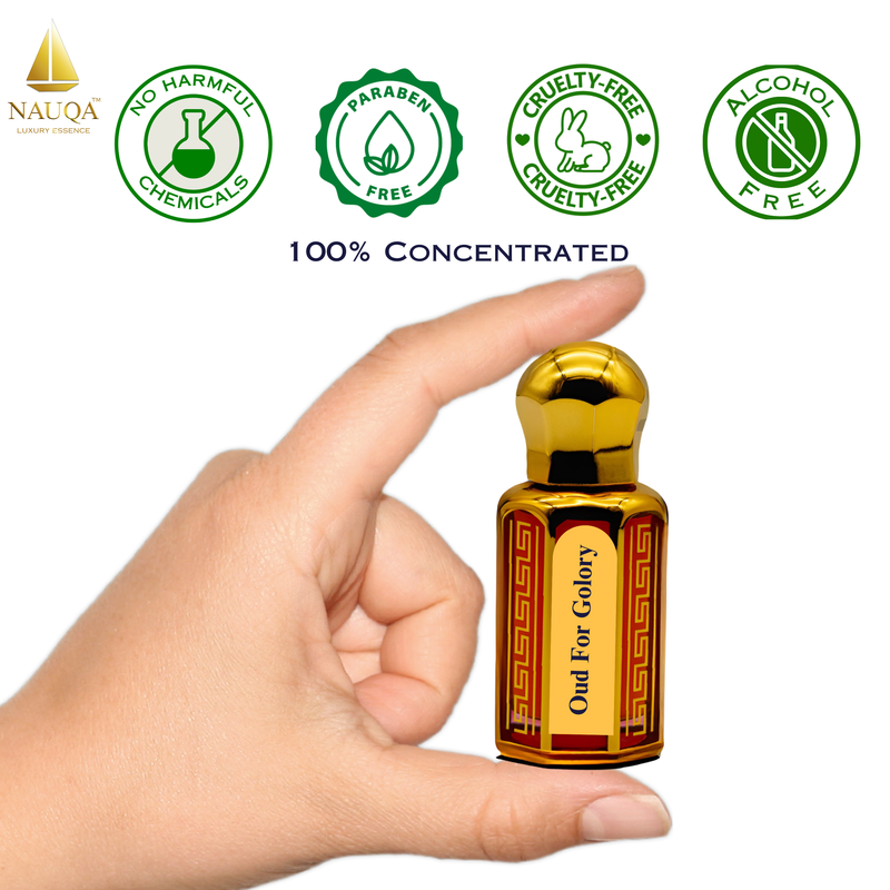 NAUQA™ Oud for Glory Attar – 100% Alcohol-Free Long Lasting Unisex Attar(6ml) | Bergamot, Oud Wood & Amber Notes | Pure Concentrated Arabian Attar for Men & Women