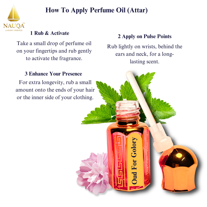 NAUQA™ Oud for Glory Attar – 100% Alcohol-Free Long Lasting Unisex Attar(6ml) | Bergamot, Oud Wood & Amber Notes | Pure Concentrated Arabian Attar for Men & Women