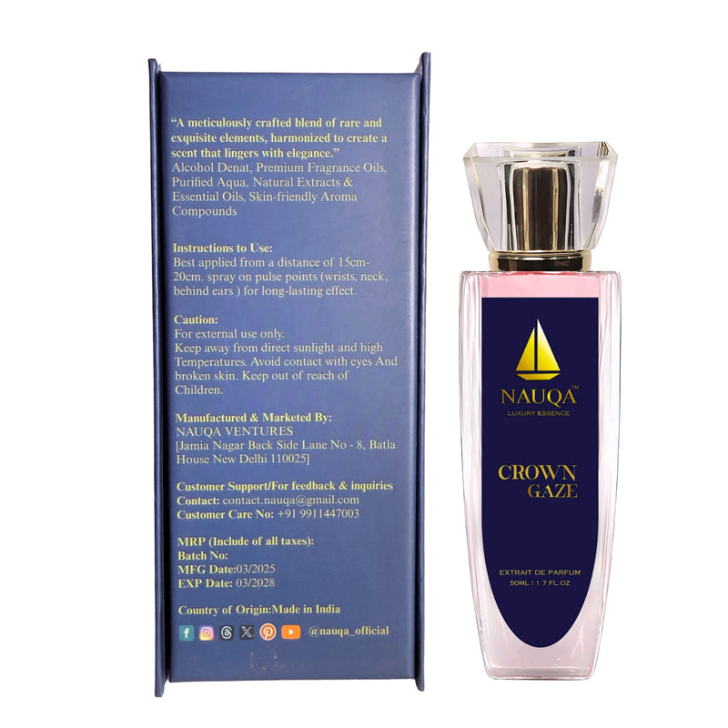 NAUQA™ CROWN GAZE – Luxury Long Lasting Perfume for Women | Floral & Musky Extrait de Parfum | Elegant Premium Gift for Her(50ml)