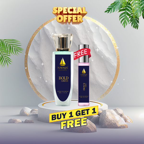 NAUQA™ Perfume Combo – Bold Haven (50ml) Unisex & Crown Gaze (15ml) for Women | Luxury Long Lasting Extrait de Parfum Set
