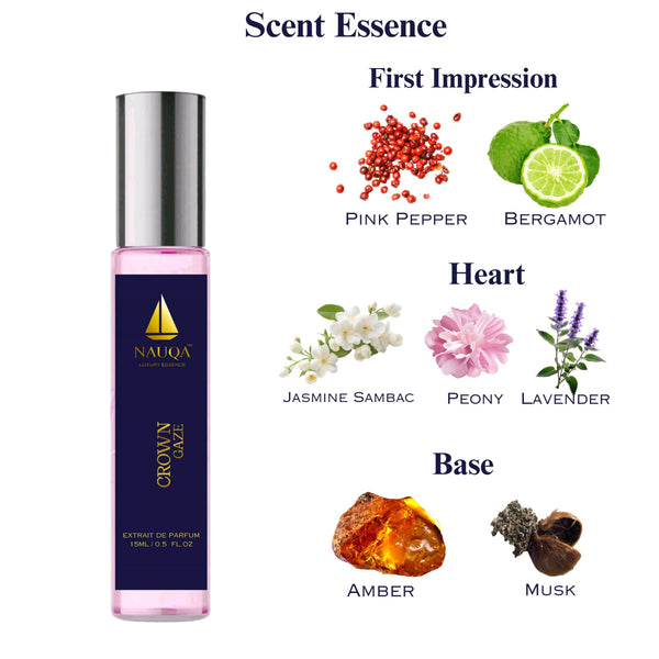 NAUQA™ CROWN GAZE – Luxury Long Lasting Perfume for Women(15ml) | Floral & Musky Extrait de Parfum | Elegant Premium Gift for Her