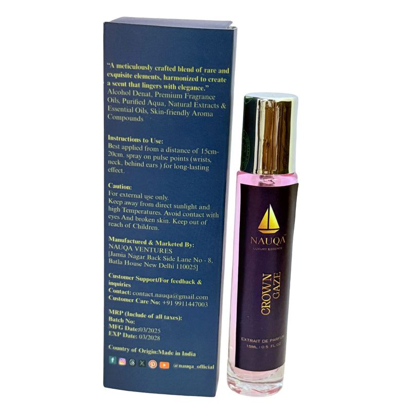 NAUQA™ CROWN GAZE – Luxury Long Lasting Perfume for Women(15ml) | Floral & Musky Extrait de Parfum | Elegant Premium Gift for Her